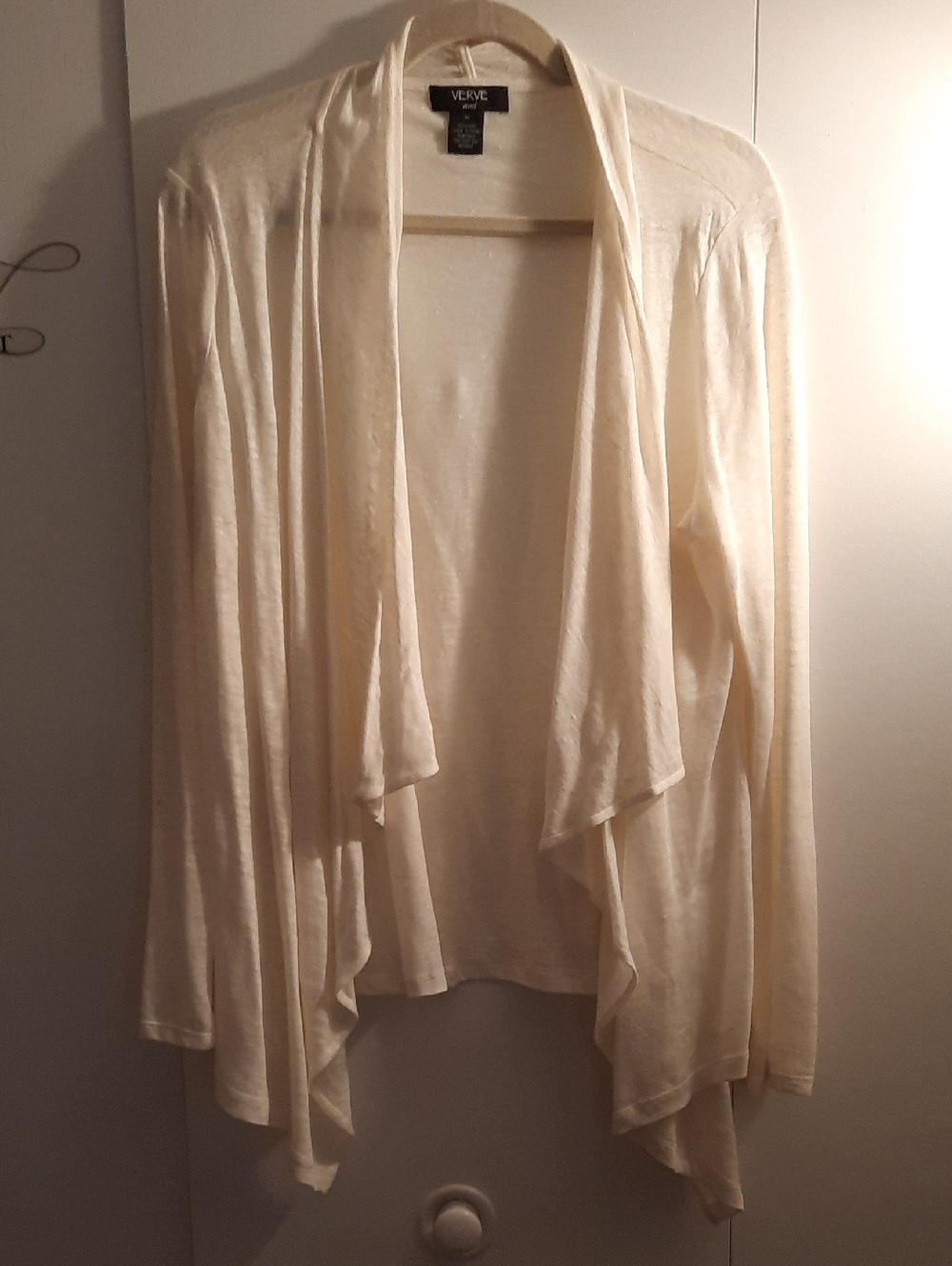 100% Linen Verve Ami Open-Front Draped Cardigan - Cream